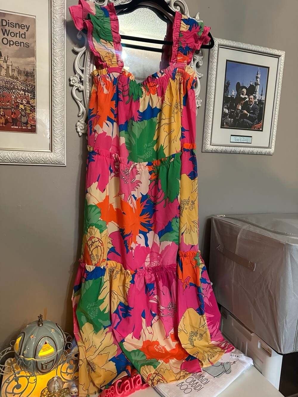 Umgee USA Floral Tiered Ruffle Strap Midi Dress Size L - Picture 2 of 8